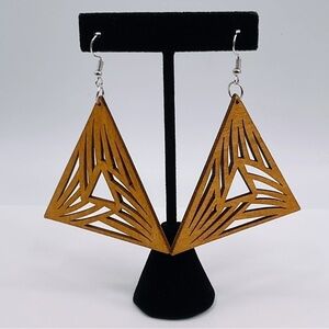 Wood Earrings Jewelry Triangle Design Lightweight Laser Cut Festival Modern